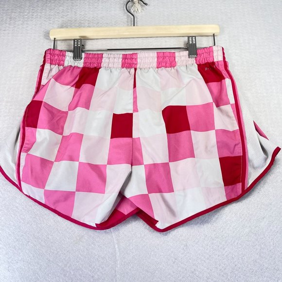 NIKE Womens M Dri Fit Checkered Pink White Performance Shorts Inner Drawstring - Picture 6 of 8